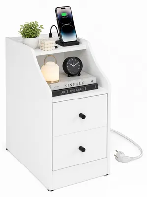 Produktbild von KOMFOTTEU Nachttisch mit Steckdosen, USB- & Type-C-Anschluss, Weiß | Weißes Nachttisch mit 2 Steckdosen, USB- & Type-C-Anschluss, offenem Fach und 2 Schubladen für praktische Aufbewahrung