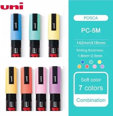 Produktbild von Uni Posca Lackmarker – weiche Farben, 8 Stück, mittlere Spitze, 2,5 mm