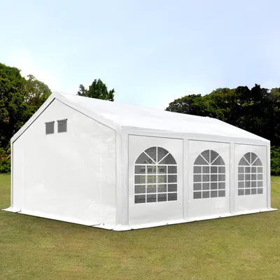 Produktbild von TOOLPORT Partyzelt Festzelt 4x6 m in weiß Professional PE Plane 550 N Wasserdicht UV Schutz mit BODENRAHMEN Gartenzelt