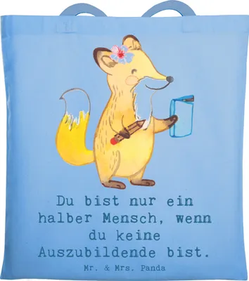 Produktbild von Mr. & Mrs. Panda Shopping Tasche Auszubildende Herz - Sky Blue - Geschenk, Laptoptasche, Abschlussprüfung, Lustig, dokumententasche, Tote Bag, Einkaufstasche, Spruch