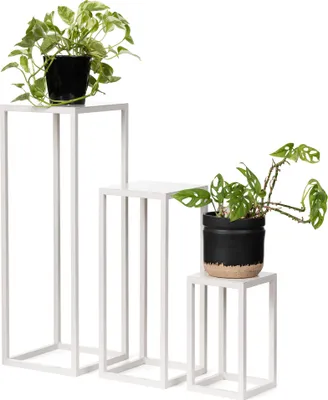 Produktbild von LAMO Manufaktur Pflanzenständer Set 3 St. 28/48/68 cm - Blumenhocker Elfenbein aus Metall | Blumenständer hoch, mittel und klein - Metallständer für Skulpturen, Deko und große Pflanzen | Blumensäulen
