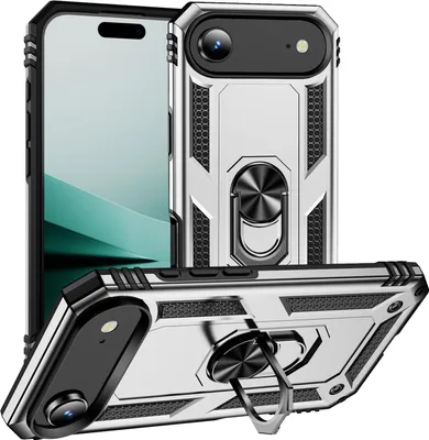 Image de Étui pour iPhone Air étui de protection militaire double couche avec support d'anneau et support Argent