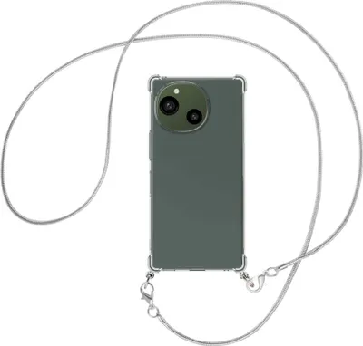 Produktbild von Handykette Backcover-Schutzhülle mit Band (Metall silberfarben) für Sharp Aquos R9 - silberfarbene Snake-Kette