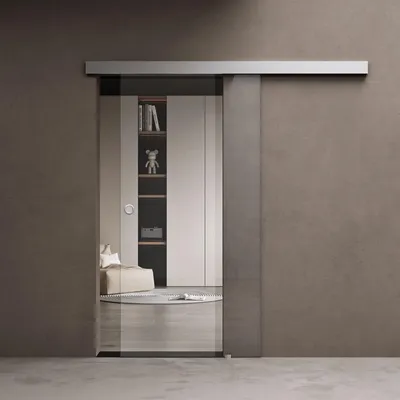 Produktbild von doporro Glasschiebetür komplettset 90 x 205cm Schiebetür mit ESG 15mm Wandabstand Zimmertür Glas Klarglas mit Muschelgriff