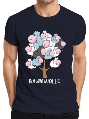 Produktbild von Baumwolle Schafbaum Cartoon Baumwollbaum Schafe Bauernhof Humor Herren T-Shirt, Navy, 3XL