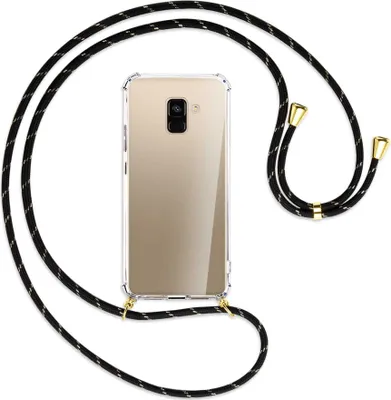 Produktbild von Handykette Backcover-Schutzhülle mit Band (Metall goldfarben) für Samsung Galaxy A8 2018 - schwarz/gold