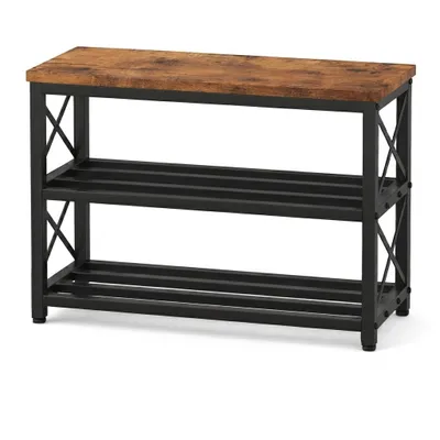 Produktbild von Schuhschrank mit Sitzfläche, großes Regal, Industrial-/Loft-/Retro-Stil, Holz, 60 cm