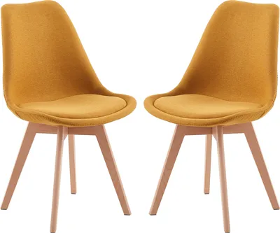 Obrázek produktu pro IPOTIUS Sada 2 jídelních židlí Linen s masivní bukovou nohou, skandinávský design Čalouněné kuchyňské židle Židle dřevo, žlutá