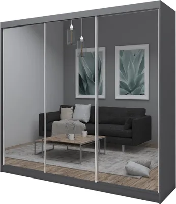 Image de Armoire BEAUTYSOFA avec portes coulissantes DEBRA - Armoire 240cm avec miroirs et tringle à vêtements (graphite)