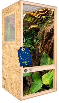 Produktbild von ITA Chamäleon Terrarium 120х60х60 cm mit Flächenbelüftung & Integriertem Hygrometer - Holzterrarium aus OSB-3 Platten - Terrarien für Chamäleons und andere Tierarten - EU Produkt