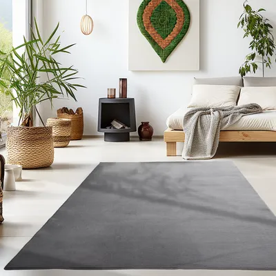 Produktbild von Kurzflorteppich, einfarbig grau, Wohnzimmerteppich, rutschfeste Unterseite 120 x 170 cm