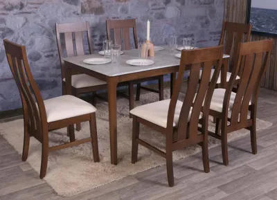 Produktbild von 6er-Set Esszimmerstuhl MCW-M58, Küchenstuhl Lehnstuhl Stuhl, Stoff/Textil Massiv-Holz dunkles Gestell, creme