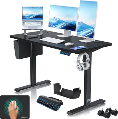 Produktbild von KESSER® Schreibtisch elektrisch & höhenverstellbar Computertisch Ergonomisch Stehen & Sitzen 3-Memory 360° Rollen USB-Ladeanschluss 120x60cm Schwarz
