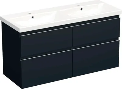 Produktbild von Jungborn Waschplatz TRENTA BxHxT 120x65x45 cm blau marino matt mit Doppelwaschtisch Keramik Griffleiste chrom matt