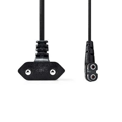 Immagine prodotto di Cavo di alimentazione Nedis - Euro maschio - IEC-320-C7 - Angolare - Angolare sinistro - Nichelato - 3,00 m - Piatto - PVC - Nero - Etichetta