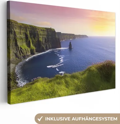 Produktbild von MuchoWow® - Leinwandbilder - Sonnenlicht auf den Cliffs of Moher in Irland, Wandbild, Wanddeko Bilder Wohnzimmer, 90x60cm