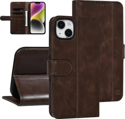 Obrázok produktu pre Príslušenstvo UNIQ iPhone 14 a 15 Plus Tmavohnedé puzdro na 3 karty typu Booktype - magnetické zatváranie