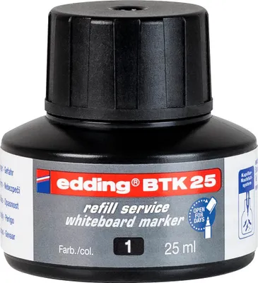 Produktbild von edding BTK 25 Nachfülltinte Whiteboardmarker - schwarz - 25 ml - mit Tropfendosiersystem, zum schnellen Nachfüllen fast aller edding Whiteboardmarker