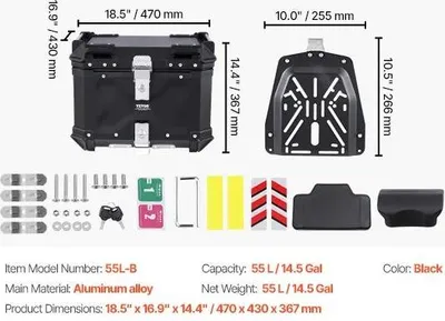 Zdjęcie produktu dla Kufer motocyklowy, stop aluminium, pojemność 55 l, 55 l czarny