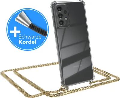 Produktbild von EAZY CASE Metall Handykette für Samsung Galaxy A73 5G, Handyhülle mit Umhängeband, Silikonhülle, Metallkette für Smartphone in Gold