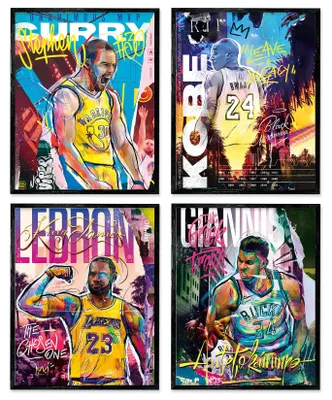 Basketball-Poster-Set, 4er-Pack, 20x25 cm, Canvas, ungerahmt