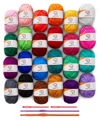 Häkel- und Strickset, 24 Farben Acrylgarn, 2 Häkelnadeln, 2 Wollnadeln