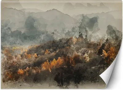 Produktbild von Vlies fototapete Herbstwald im Nebel abstrakte Aquarellmalerei 100x70 cm Feeby Grau inkl. Kleber einfache Montage