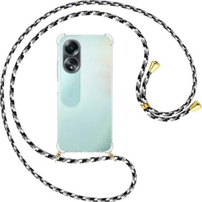 Produktbild von Handykette Backcover-Schutzhülle mit Band (Metall goldfarben) für Oppo A58 4G (CPH2577) - schwarz/grau/weiß