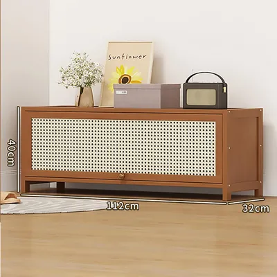 Produktbild von Schuhregal Eingangsschuhschrank Schuhaufbewahrung Schuhschrank Rattanimitat Flurschuhschrank 3 Etagen 112x32x40cm /CSXG3-110/