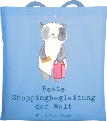 Produktbild von Mr. & Mrs. Panda Jutebeutel Panda Beste Shoppingbegleitung der Welt - Sky Blue - Geschenk, Shopping Tasche, Schultasche, Tote Bag, Shoppen, Einkaufen, Einkaufstasche, Bff
