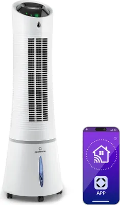 Image de Klarstein Skyscraper Ice Smart Rafraîchisseur d'Air 4-en-1 – Ventilateur, Purificateur & Humidificateur, 210 m³/h, WiFi & Alexa, Réservoir 6L, Minuterie, Ionisation, 3 Vitesses, Design Moderne, Blanc