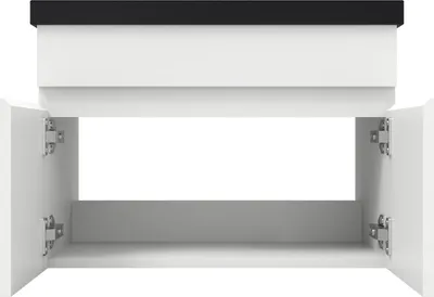 Produktbild von Badezimmer Badmöbel 60 cm Schwarz Waschtisch mit Unterschrank Hängeschrank Badezimmerschränke Badschrank mit 2 Türen Weiß Matt