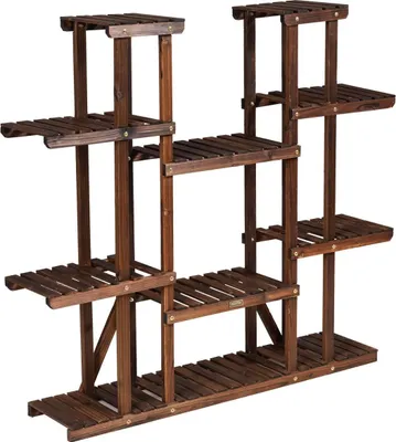 Zdjęcie produktu dla Drewniany 9-poziomowy stojak na rośliny Półka na kwiaty Stojak na rośliny 125 x 25 x 114 cm Brązowy