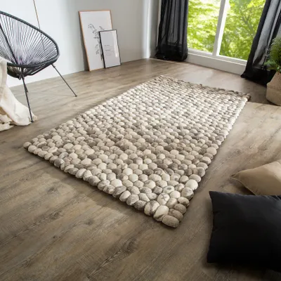 Produktbild von riess-ambiente Handgewebter Schurwolle-Teppich ORGANIC LIVING 200x120cm grau Filz Steinoptik Wohnzimmerteppich