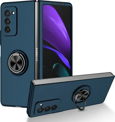 Produktbild von Samsung Z Fold2 Hülle, Dünn Hart PC Schutzhülle mit Ringhalter Ständer für Samsung Galaxy Z Fold 2 5G Dunkelblau