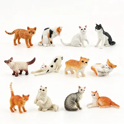 Produktbild von 12 Stück Katzenfigur mit realistischem Design Harzmaterial Tiere Figuren Katze C
