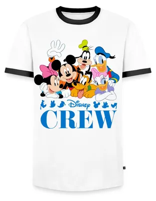 Produktbild von Mickey & Minnie Pluto Goofy Daisy Donald Crew Männer Kontrast T-Shirt, XL, Weiß/Schwarz