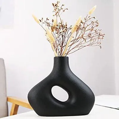 Produktbild von Unyqoos® Keramik- & Porzellanvase – schwarze Dekovase für Pampasgras & Trockenblumen, modern für Tisch, Hochzeit & Wohnzimmer, 23 x 20 x 4 cm