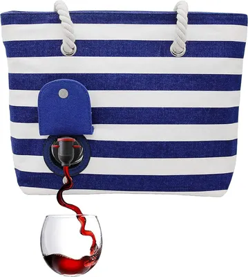 Immagine prodotto di Borsa da spiaggia alla moda con scomparto termico per il vino, rosa a righe blu