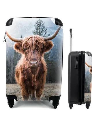 Produktbild von MuchoWow® Koffer Handgepäck Trolley Rollkoffer Kleine Reisekoffer mit 4 Rollen - Schottischer Highlander - Tiere - Porträt - Cabin Size < 55x40x23 cm & 55x40x20 cm - Fotokoffer - Kabinenkoffer - Boardgepäck - Reise-Box - Reisekoffer - Reisegepäck - Koffer mit Bild - Trolley für Kinder