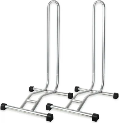 Immagine prodotto di Schramm® Cavalletto per bicicletta in 2 pezzi, nero o argento Cavalletto da terra per bicicletta autoportante 38 x 42 x 75 cm , colore:argento
