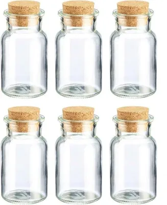 Productafbeelding van Kruidenpotjes met kurk, 6 stuks – Geschikt voor kruiden, specerijen en thee – Inclusief 8 decoratieve labels – Transparant, 150 ml