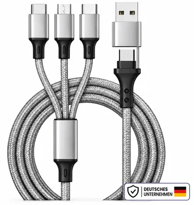 Produktbild von 3-in-1 Ladekabel Robustes Mehrfachladekabel mit USB-C Micro und iPhone Anschluss – Silber / 1 Pack