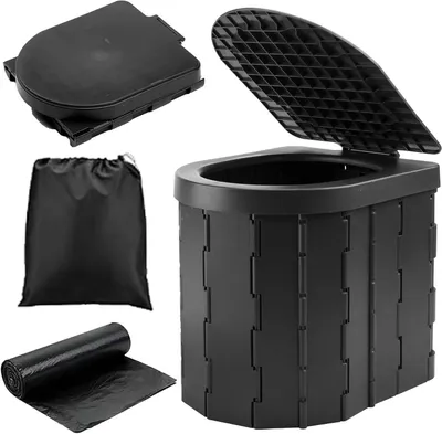 Produktbild von Campingtoilet – Tragbares WC – Für den Außeneinsatz – Klappbares Design – 32,5 x 27,5 x 6,5 cm – Schwarz