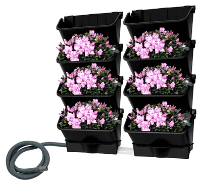 Produktbild von Hängende Pflanztaschen, Selbstbewässernder Wandpflanztopf, Vertikaler Garten für den Außenbereich mit 8 Töpfen und Drainageschlauch