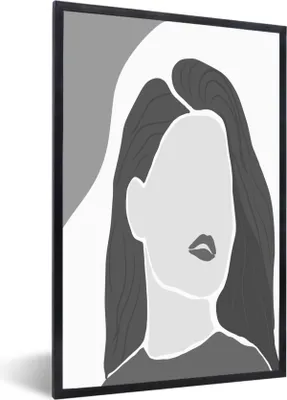 Produktbild von MuchoWow® Gerahmtes Poster Porträt - Frau - Schwarz - Weiß 60x90 cm - Poster mit Schwarzem Bilderrahmen Wandposter Rahmen Foto Bilder - Kunst