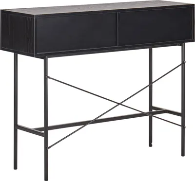 Produktbild von BELIANI Konsolentisch Schwarz mit 2 Schubladen Geriffelte Front MDF Faserplatte Modernes Design Aufbewahrungsmöbel für Flur Schlafzimmer Wohnzimmer
