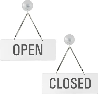 Produktbild von Hängeschild | Wendeschild Open Closed | Melamin  weiß  | Saugnapfhaken | Format 175x65 mm