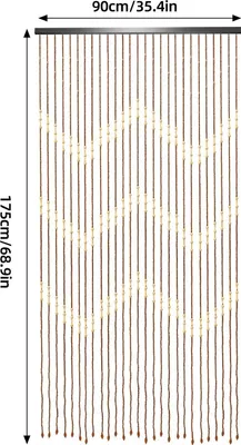 Produktbild von Retro Perlenvorhang - Türvorhang - Bambus und Holz - 27 Stränge - 90 x 175 cm - Türmontage - Beige
