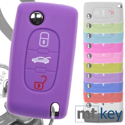 Produktbild von Auto Schlüssel Hülle Silikon Schutz Cover Lila kompatibel mit Peugeot 307 308 I 407 Expert RCZ Citroen C4 C5 III 3 Tasten Klappschlüssel